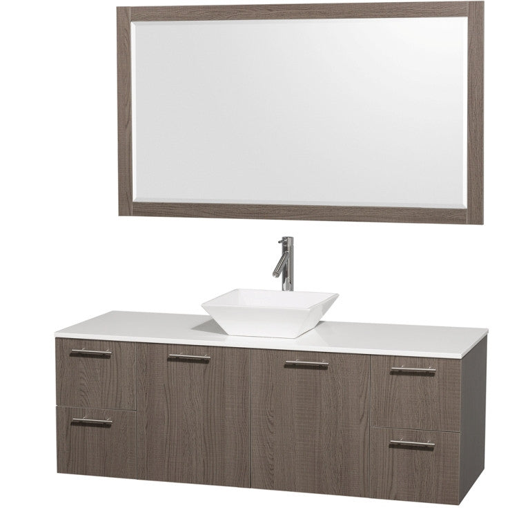 WYNDHAM COLLECTION Amare 60-Wall-Mounted Bathroom Single Vanity Set With Vessel Sink - Gray Oak