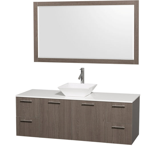 WYNDHAM COLLECTION Amare 60-Wall-Mounted Bathroom Single Vanity Set With Vessel Sink - Gray Oak
