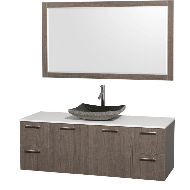 WYNDHAM COLLECTION Amare 60-Wall-Mounted Bathroom Single Vanity Set With Vessel Sink - Gray Oak