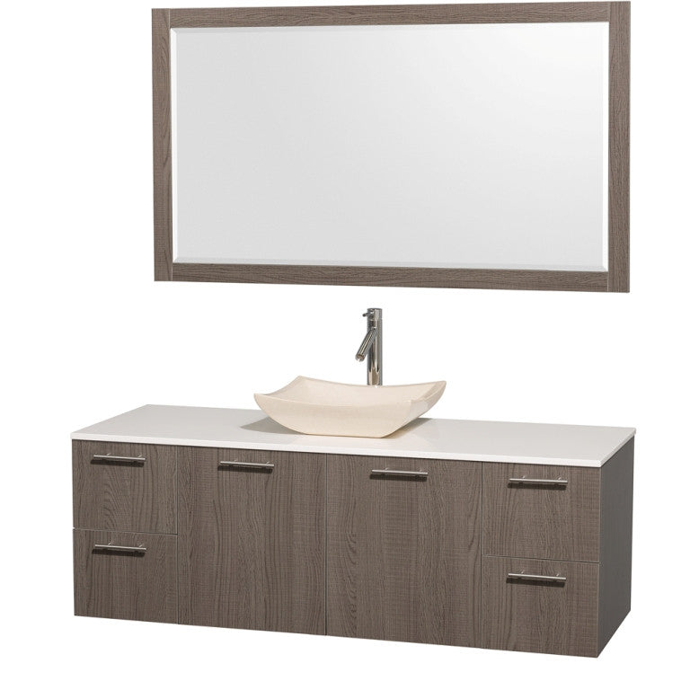 WYNDHAM COLLECTION Amare 60-Wall-Mounted Bathroom Single Vanity Set With Vessel Sink - Gray Oak