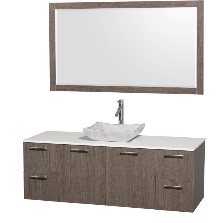 WYNDHAM COLLECTION Amare 60-Wall-Mounted Bathroom Single Vanity Set With Vessel Sink - Gray Oak