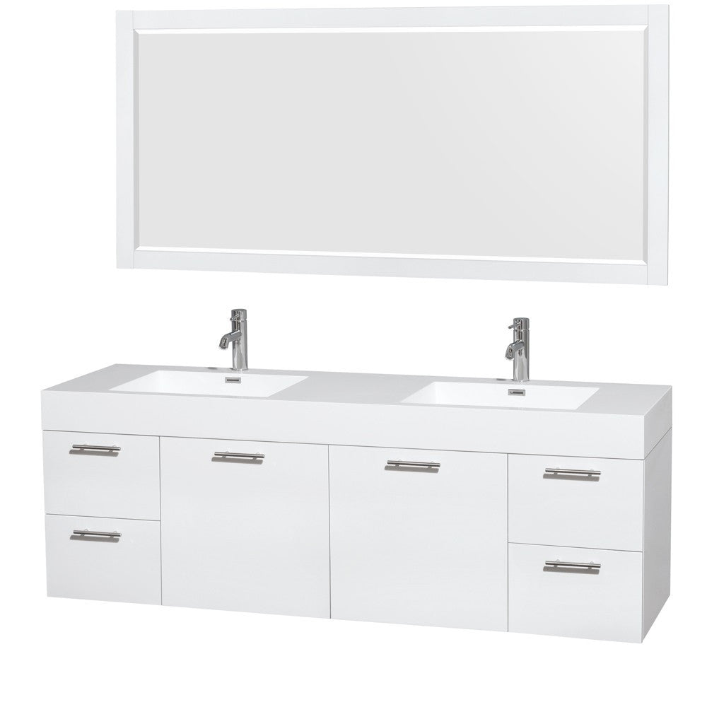 Wyndham Collection Amare 72" Wall-Mounted Double Bathroom Vanity Set With Integrated Sinks - Glossy White