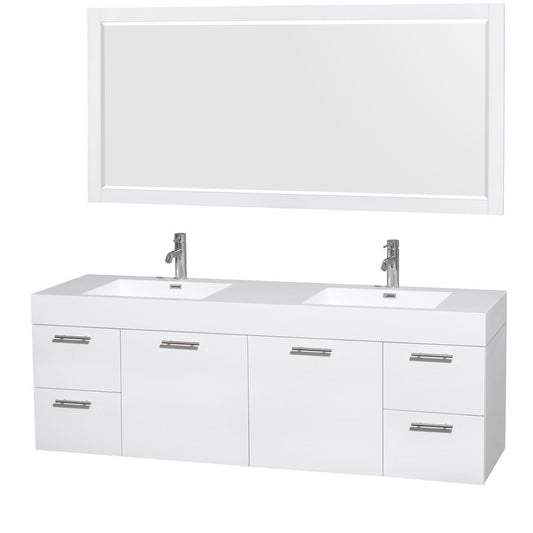 Wyndham Collection Amare 72" Wall-Mounted Double Bathroom Vanity Set With Integrated Sinks - Glossy White