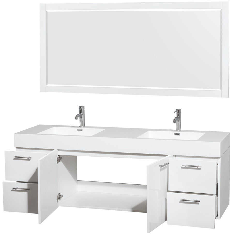 Wyndham Collection Amare 72" Wall-Mounted Double Bathroom Vanity Set With Integrated Sinks - Glossy White