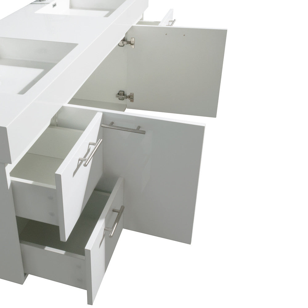 Wyndham Collection Amare 72" Wall-Mounted Double Bathroom Vanity Set With Integrated Sinks - Glossy White