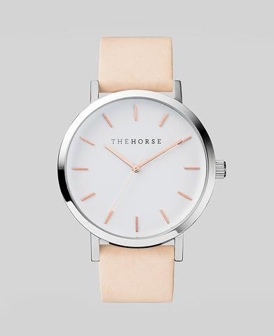 Polished Steel / White Face with Rose Gold Indexing