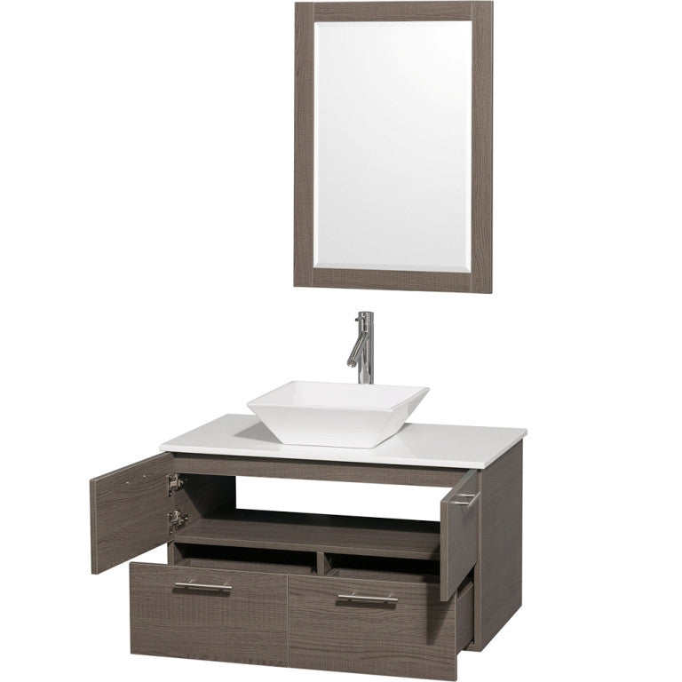 WYNDHAM COLLECTION Amare 36-inch Wall-Mounted Bathroom Vanity Set with Vessel Sink - Gray Oak