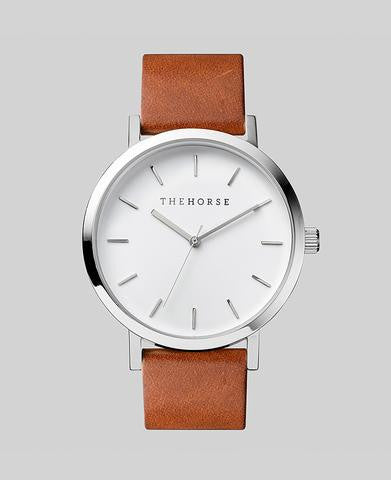 Polished Steel / White Face / Tan Leather